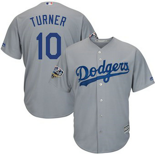 Men's Los Angeles Dodgers Justin Turner Majestic Gray 2018 World Series Cool Base Player Jersey