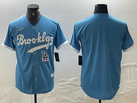 Men's Los Angeles Dodgers Team  Light Blue Throwback Cool Base Stitched Baseball Jersey 9