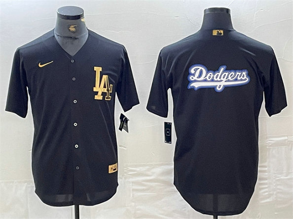 Men's Los Angeles Dodgers Team Big Logo Black Cool Base Stitched Baseball Jersey 1