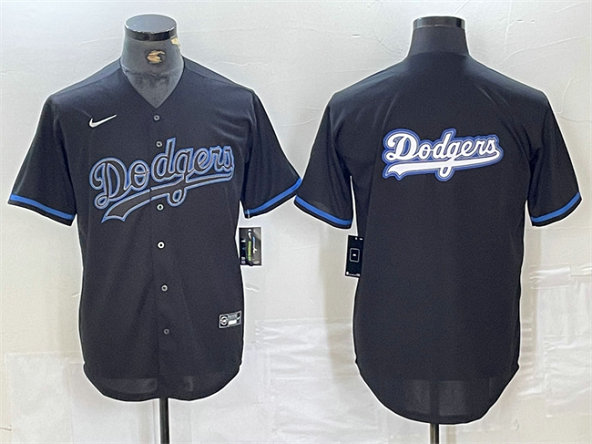 Men's Los Angeles Dodgers Team Big Logo Black Cool Base Stitched Baseball Jersey 2
