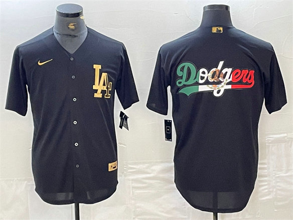 Men's Los Angeles Dodgers Team Big Logo Black Cool Base Stitched Baseball Jersey 3