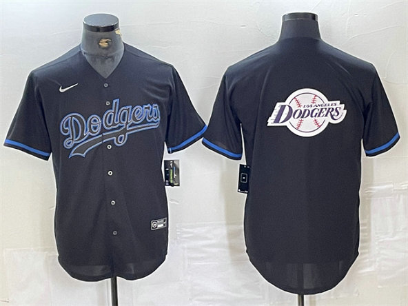 Men's Los Angeles Dodgers Team Big Logo Black Cool Base Stitched Baseball Jersey 3
