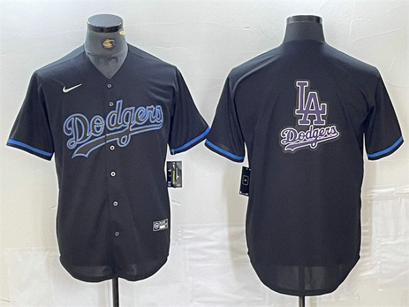 Men's Los Angeles Dodgers Team Big Logo Black Cool Base Stitched Baseball Jersey 4