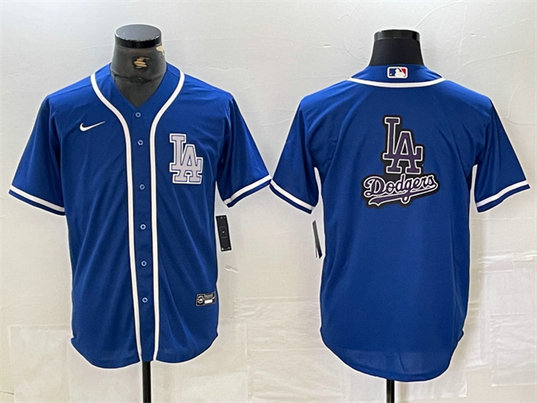 Men's Los Angeles Dodgers Team Big Logo Blue Cool Base Stitched Baseball Jersey 2