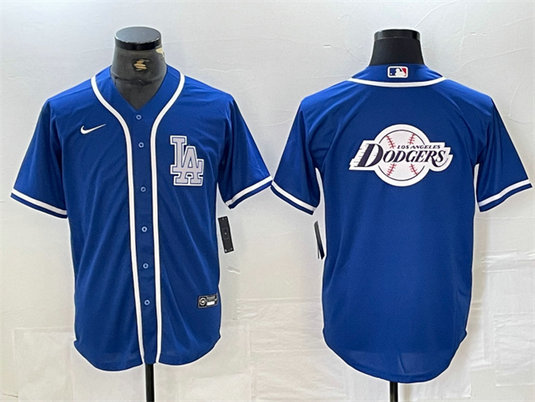 Men's Los Angeles Dodgers Team Big Logo Blue Cool Base Stitched Baseball Jerseys 1