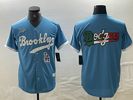 Men's Los Angeles Dodgers Team Big Logo Light Blue Throwback Cool Base Stitched Baseball Jersey 8