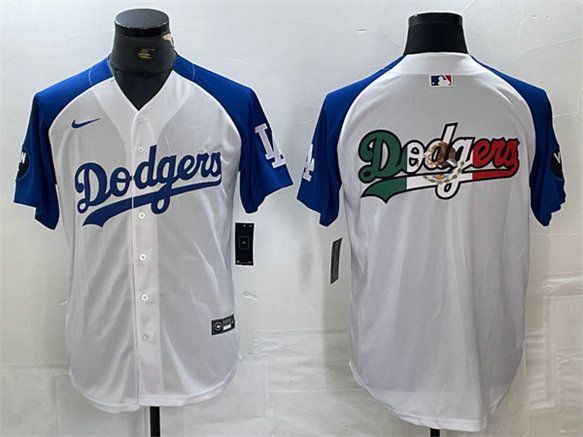 Men's Los Angeles Dodgers Team Big Logo White Blue Vin Patch Cool Base Stitched Baseball Jerseys 1