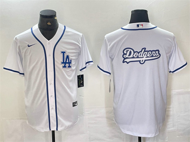 Men's Los Angeles Dodgers Team Big Logo White Cool Base Stitched Baseball Jersey 1