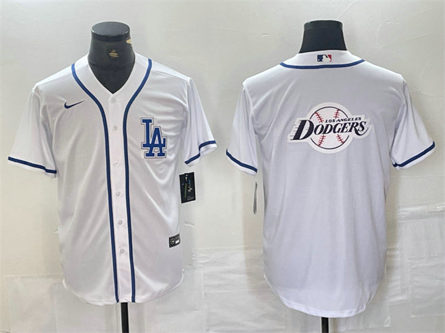 Men's Los Angeles Dodgers Team Big Logo White Cool Base Stitched Baseball Jersey 2