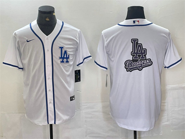 Men's Los Angeles Dodgers Team Big Logo White Cool Base Stitched Baseball Jersey 3