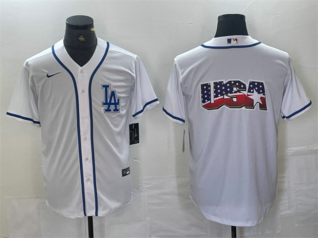 Men's Los Angeles Dodgers Team Big Logo White Cool Base Stitched Baseball Jersey 4