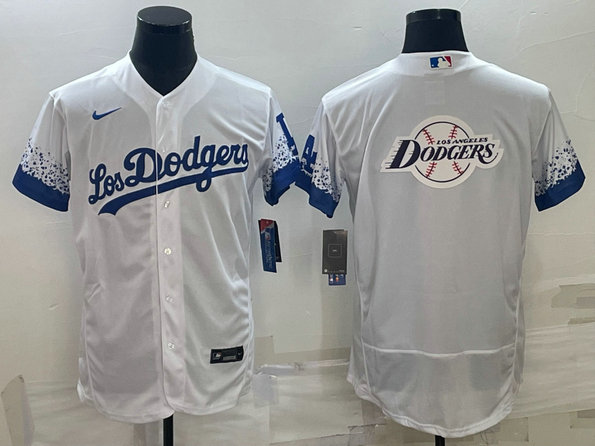 Men's Los Angeles Dodgers White Team Big Logo Flex Base Stitched Baseball Jerseys