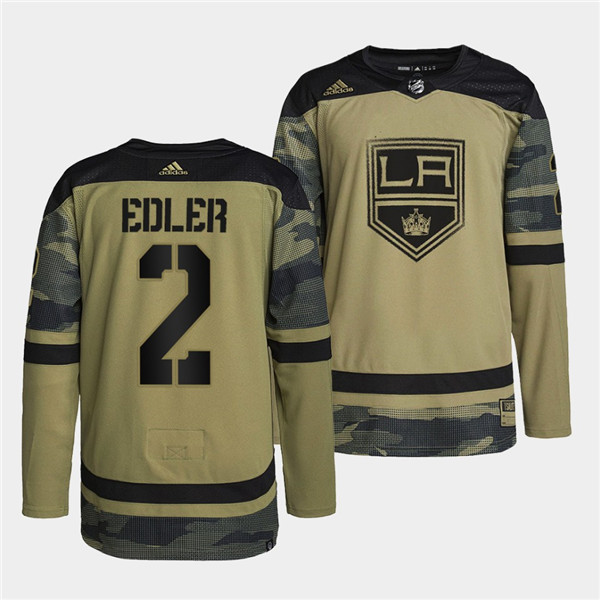 Men's Los Angeles Kings #2 Alexander Edler 2022 Camo Military Appreciation Night Stitched Jersey
