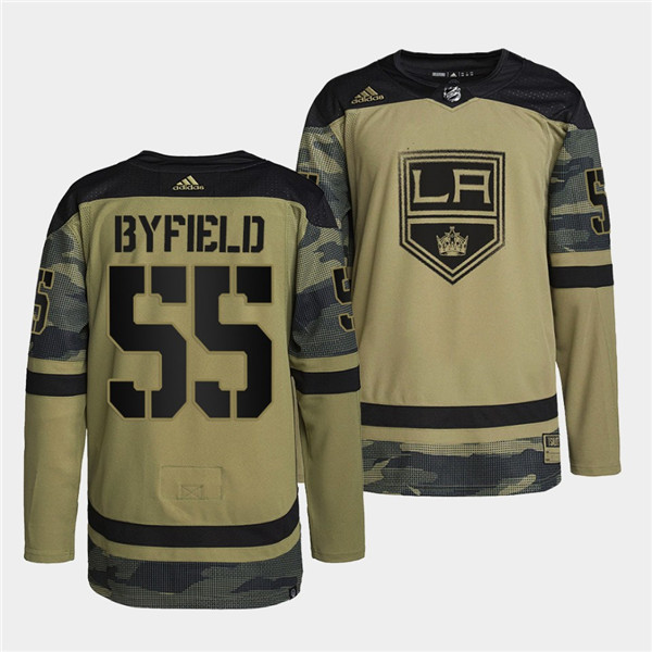 Men's Los Angeles Kings #55 Quinton Byfield 2022 Camo Military Appreciation Night Stitched Jersey