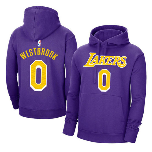 Men's Los Angeles Lakers #0 Russell Westbrook 2021 Purple Pullover Hoodie