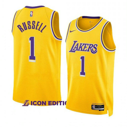 Men's Los Angeles Lakers #1 D’Angelo Russell Yellow Icon Edition Swingman Stitched Basketball Jersey