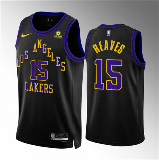 Men's Los Angeles Lakers #15 Austin Reaves Black 2023 24 City Edition Stitched Basketball Jersey