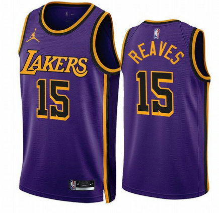 Men's Los Angeles Lakers #15 Austin Reaves Purple 2022 23 Statement Edition With NO.6 Patch Stitched Basketball Jersey