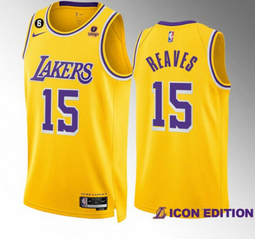 Men's Los Angeles Lakers #15 Austin Reaves Yellow Icon Edition With NO.6 Patch Stitched Basketball Jersey