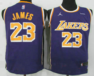 Men's Los Angeles Lakers #23 LeBron James Purple 2021 Brand Jordan Swingman Stitched NBA Jersey With NEW Sponsor Logo_副本