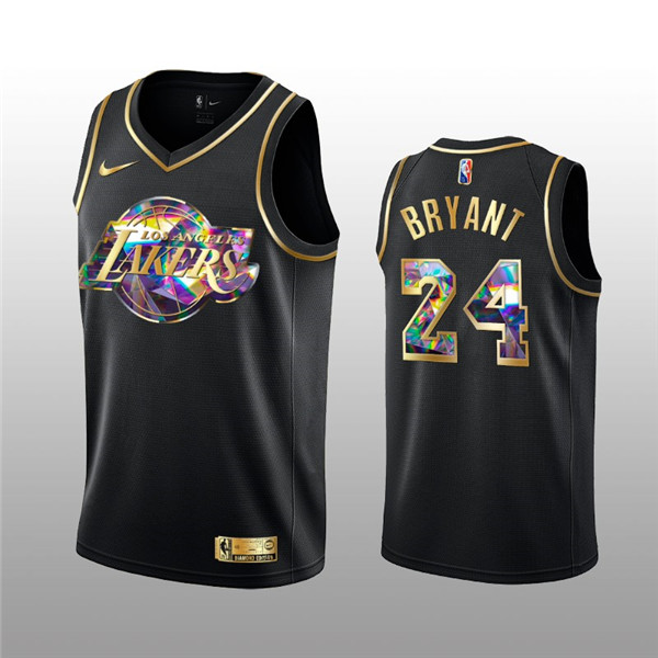 Men's Los Angeles Lakers #24 Kobe Bryant 2021 22 Black Golden Edition 75th Anniversary Diamond Logo Stitched Basketball Jersey