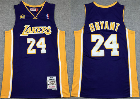 Men's Los Angeles Lakers #24 Kobe Bryant Purple 60th Anniversary Throwback Basketball Jersey