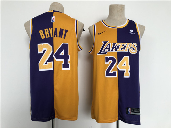 Men's Los Angeles Lakers #24 Kobe Bryant Purple Gold Split Stitched Basketball Jersey