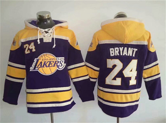 Men's Los Angeles Lakers #24 Kobe Bryant Purple Lace-Up Pullover Hoodie