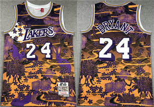 Men's Los Angeles Lakers #24 Kobe Bryant Purple Yellow Throwback Basketball Jersey