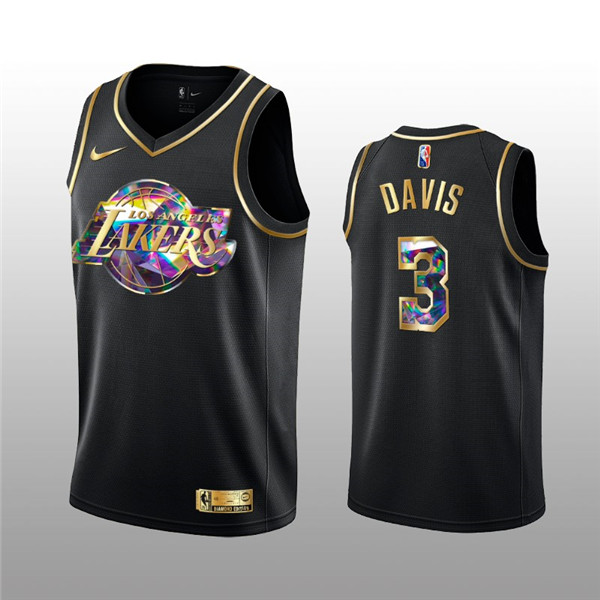 Men's Los Angeles Lakers #3 Anthony Davis 2021 22 Black Golden Edition 75th Anniversary Diamond Logo Stitched Basketball Jersey