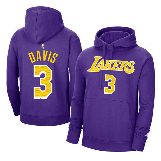 Men's Los Angeles Lakers #3 Anthony Davis 2021 Purple Pullover Hoodie