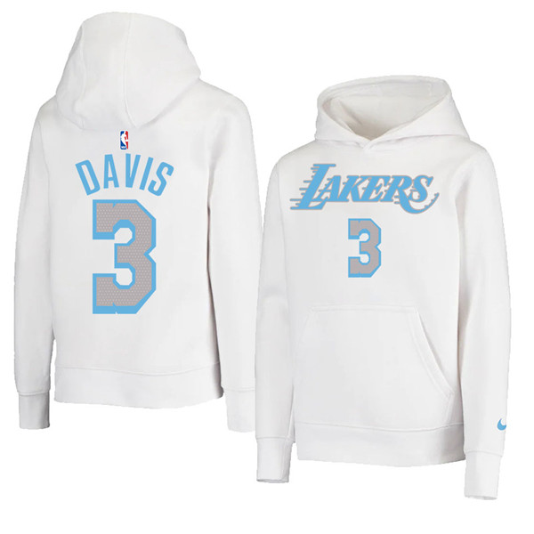 Men's Los Angeles Lakers #3 Anthony Davis 2021 White Pullover Hoodie