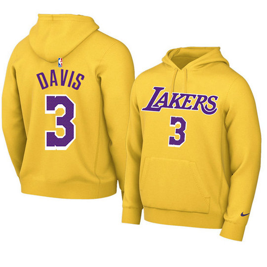 Men's Los Angeles Lakers #3 Anthony Davis 2021 Yellow Pullover Hoodie