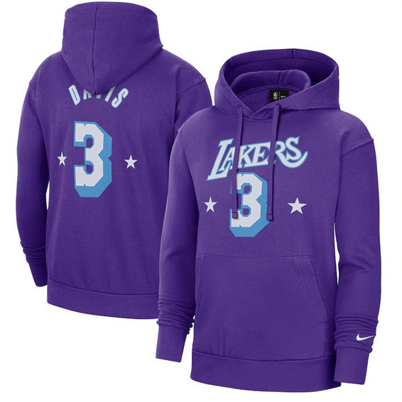 Men's Los Angeles Lakers #3 Anthony Davis Purple 2021 22 City Edition Name & Number Essential Pullover Hoodie