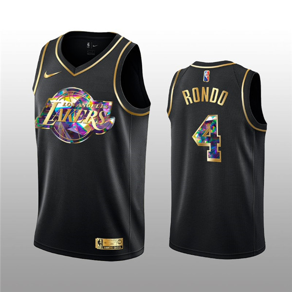 Men's Los Angeles Lakers #4 Rajon Rondo 2021 22 Black Golden Edition 75th Anniversary Diamond Logo Stitched Basketball Jersey