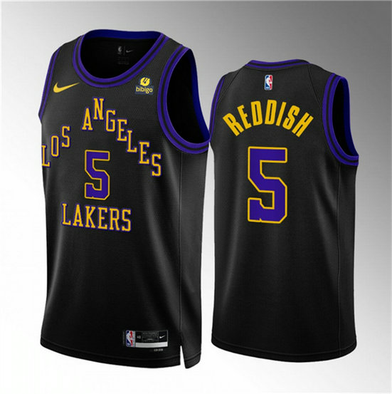 Men's Los Angeles Lakers #5 Cam Reddish Black 2023 24 City Edition Stitched Basketball Jersey
