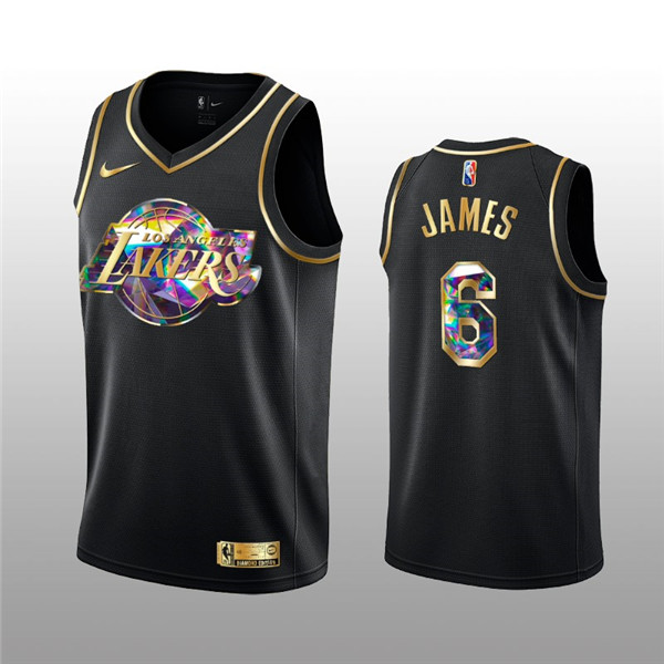 Men's Los Angeles Lakers #6 LeBron James 2021 22 Black Golden Edition 75th Anniversary Diamond Logo Stitched Basketball Jersey