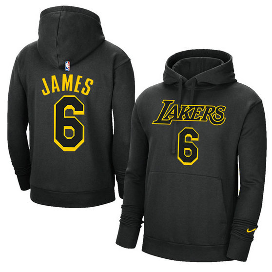 Men's Los Angeles Lakers #6 LeBron James 2021 Black Pullover HoodieS