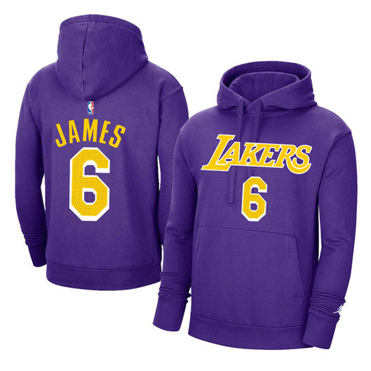 Men's Los Angeles Lakers #6 LeBron James 2021 Purple Pullover Hoodie