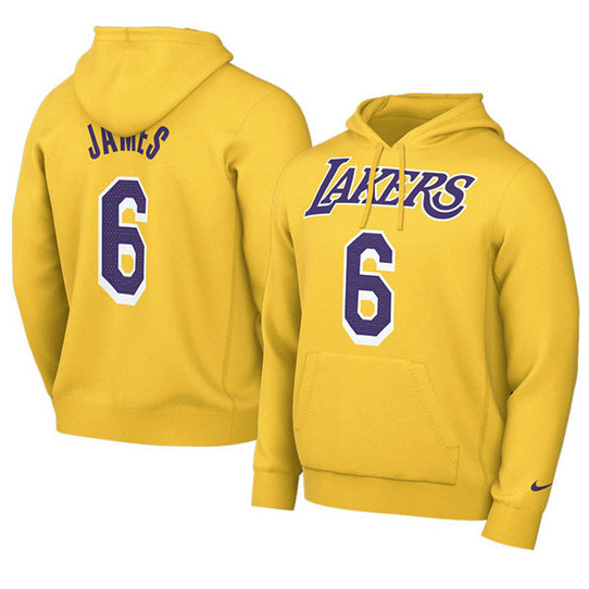 Men's Los Angeles Lakers #6 LeBron James 2021 Yellow Pullover Hoodie