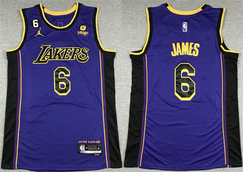 Men's Los Angeles Lakers #6 LeBron James 2022 23 Purple Classic Edition No.6 Patch Stitched Basketball Jersey