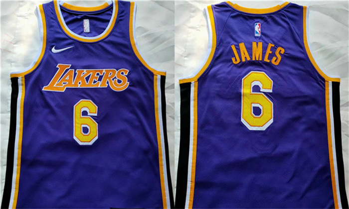 Men's Los Angeles Lakers #6 LeBron James Purple Stitched Basketball Jersey
