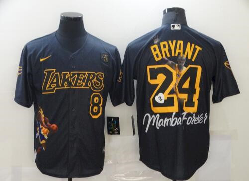 Men's Los Angeles Lakers #8 #24 Kobe Bryant Black With KB Patch Jersey