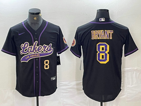 Men's Los Angeles Lakers #8 Kobe Bryant Black Cool Base Stitched Baseball Jerseys 6