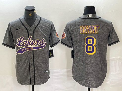 Men's Los Angeles Lakers #8 Kobe Bryant Grey Cool Base Stitched Baseball Jersey1