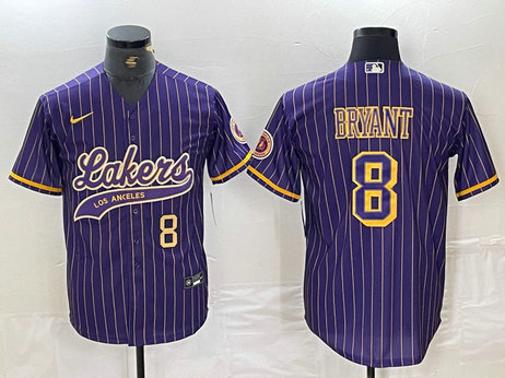 Men's Los Angeles Lakers #8 Kobe Bryant Purple Pinstripe Cool Base Stitched Baseball Jerseys1