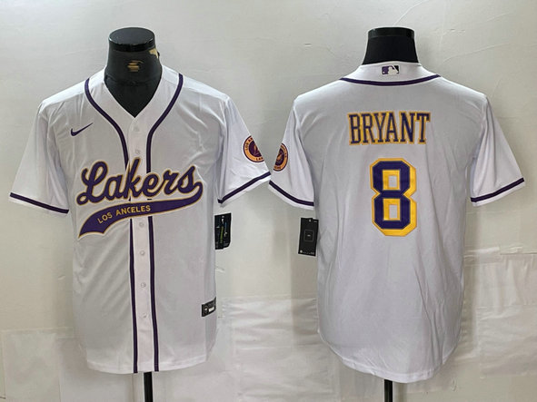 Men's Los Angeles Lakers #8 Kobe Bryant White Cool Base Stitched Baseball Jersey 7