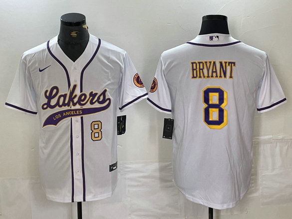 Men's Los Angeles Lakers #8 Kobe Bryant White Cool Base Stitched Baseball Jerseys 5