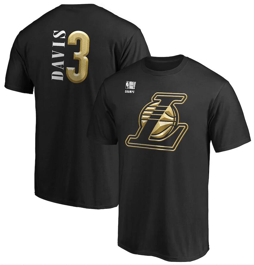 Men's Los Angeles Lakers 3 Anthony Davis Black 2020 NBA Finals Champions Court Vision Name & Number T-Shirt