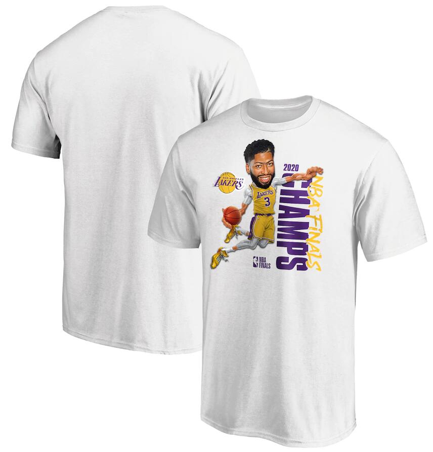 Men's Los Angeles Lakers 3 Anthony Davis White 2020 NBA Finals Champions Vertical Player T-Shirt